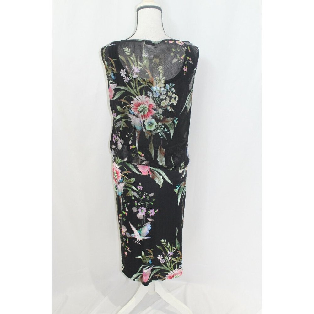 FUZZI $595 Womens Black Multicolor Floral Sleeveless Blouson Dress L NWT FLAW - Picture 6 of 8